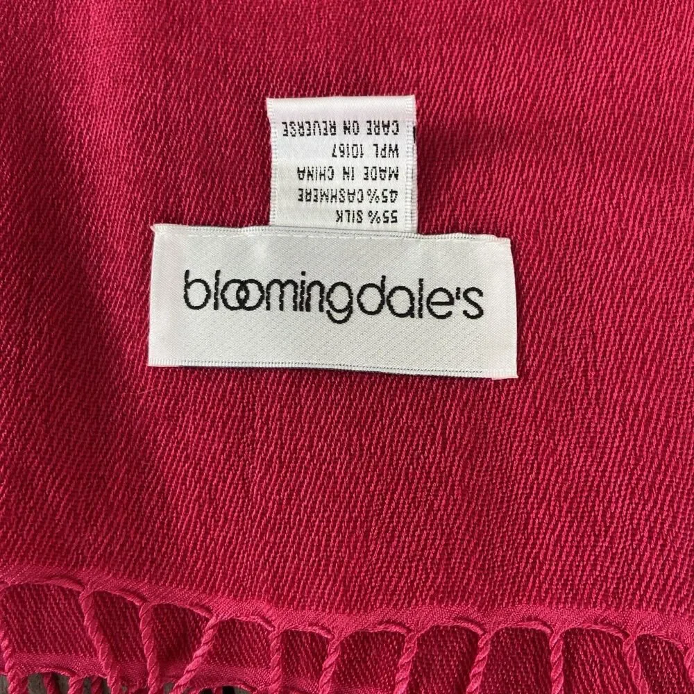 Bloomingdale’s Fuchsia Pink Cashmere Silk Scarf Oversized Wrap Shawl Fringe